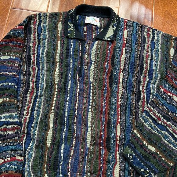 Coogi Y2K Vintage 3D Knit Multicolored Cotton Collard Sweater Men's Size Large - Picture 2 of 10